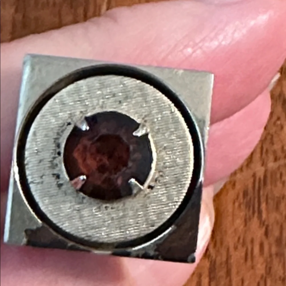 Vintage‎ Mid Century Gold Tone Square Cufflinks with Amber Rhinestone
